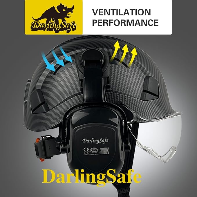DS-A8S Matte Black Hard Hats with Visor Ear Muffs Safety Helmet Outdoor Work Head Protection ANSI Z89.1 OSHA Approved Industrial Forestry