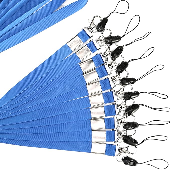 YOUOWO 10 Pack Neck Lanyard,Office Nylon Blue Lanyards with J-Hook,For Badge Holders,ID Name Badges,Keys,Phone,USB,Stick,Whistles