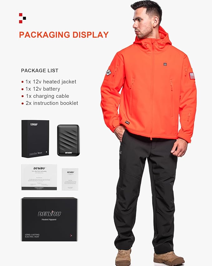 DEWBU Heated Jacket for Men with 12V Battery Pack Winter Outdoor Soft Shell Electric Heating Coat