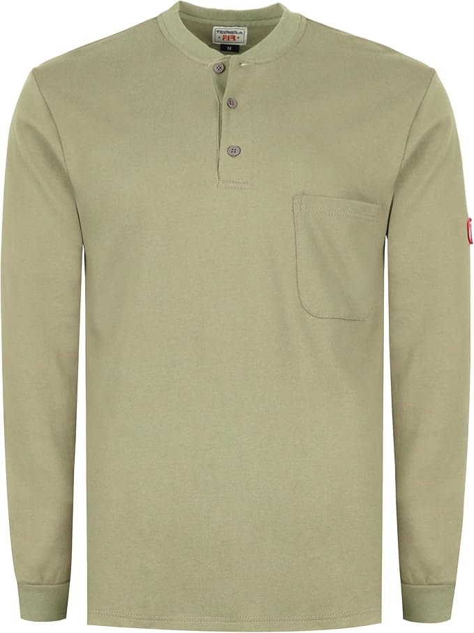 TICOMELA FR T Shirt Flame Resistant Shirt 5.5oz 100% Cotton Light Weight Workwear Men's Long Sleeve Henley Shirts