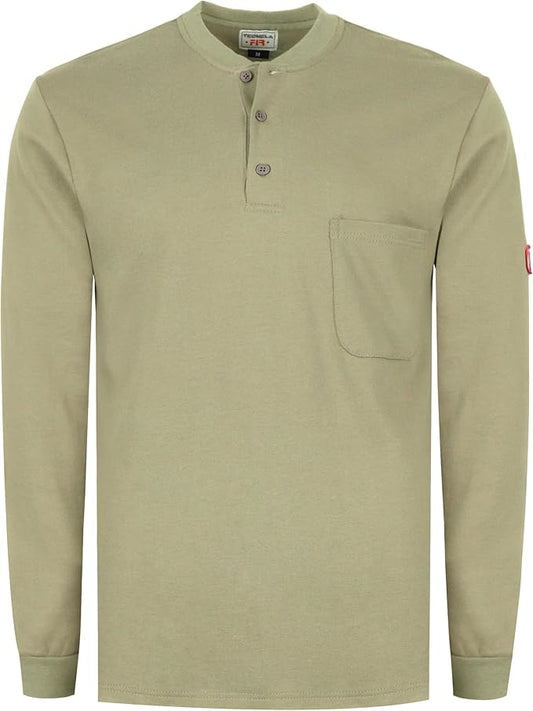 TICOMELA FR T Shirt Flame Resistant Shirt 5.5oz 100% Cotton Light Weight Workwear Men's Long Sleeve Henley Shirts