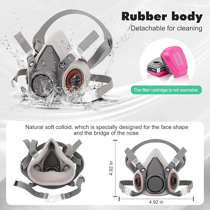 Respirator Mask with Filters 60921: Half Face Respirator Reusable Gas Mask for Chemical Epoxy Resin Dust Organic Vapor Construction Painting Woodworking Sanding Welding
