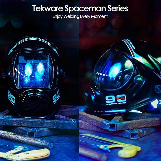 TEKWARE Ultra Large Viewing Screen True Color Solar Power Auto Darkening Welding Helmet, Hemispherical 4C lense, 4 Arc Sensor Wide Shade 4~5/9-9/13 for TIG MIG Arc Weld Grinding Welder Mask