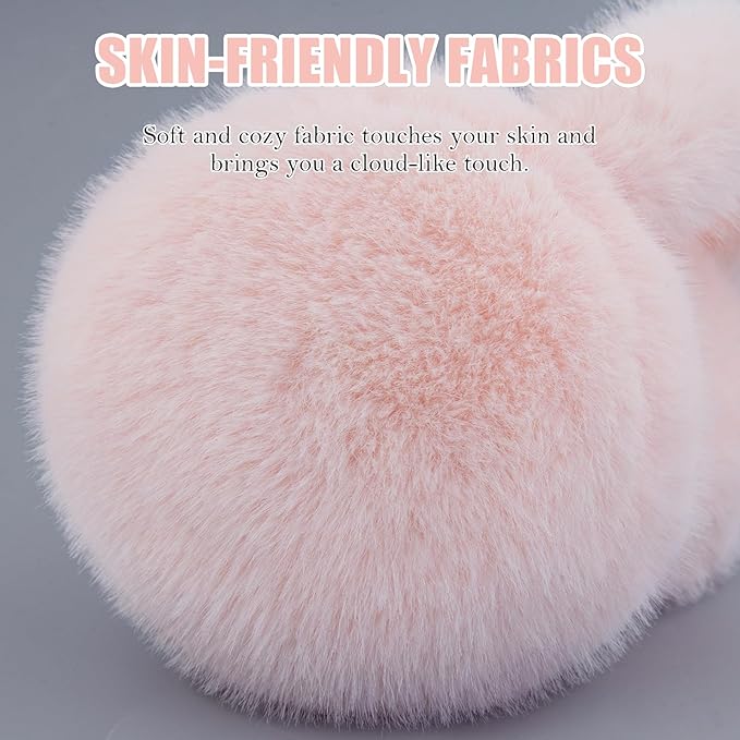 Winter Ear Muffs for Women Girls Faux Fur Cute White Earmuffs Fluffy Ear Warmers Foldable Ear Covers Outdoor