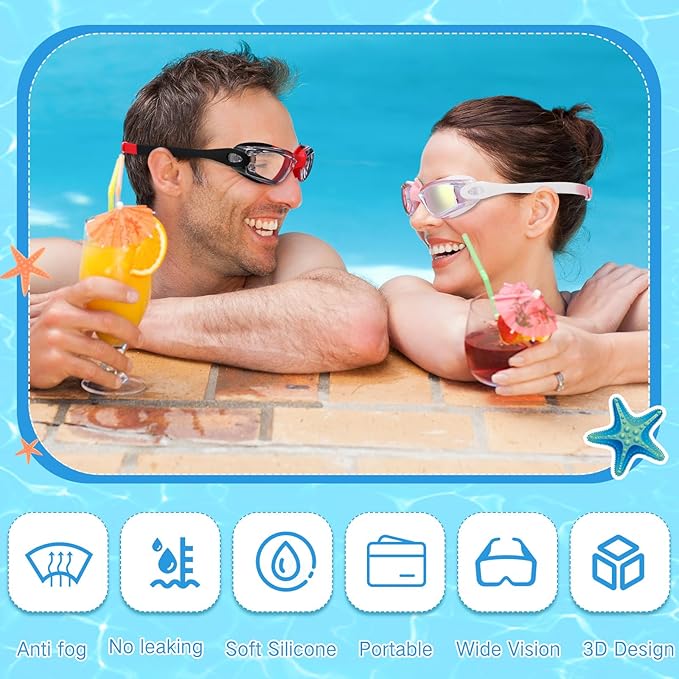 Xuhal 12 Pack Swim Goggles for Adult Anti Fog Swimming Glasses Leak Proof Swim with 12 Waterproof Nose Clips