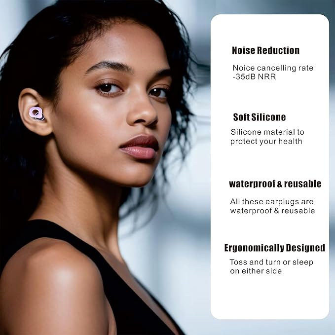 2 Pairs Ear Plugs for Sleeping, 35dB Ear Plugs for Sleeping Noise Cancelling, Soft Reusable Earplugs for Noise Reduction with 8 Ear Tips, Sleep, Hearing Protection, Study, Swimming and Concert.