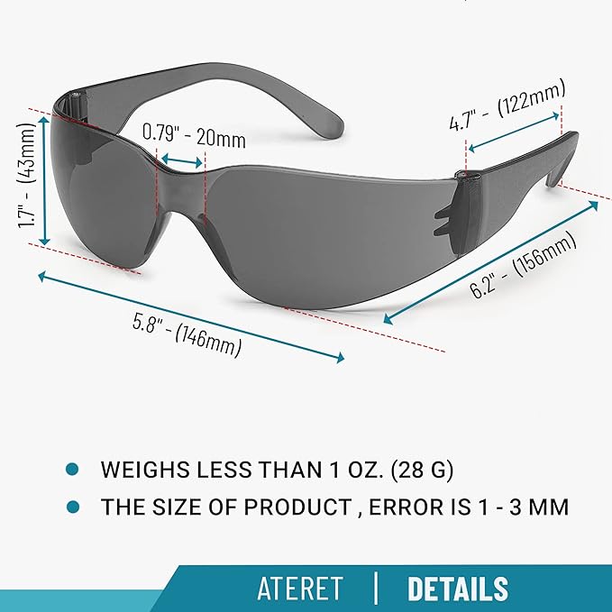 ATERET Protective Polycarbonate Safety Glasses White For Nurses Mechanic Electrician Saftey Glasses Goggles Anti Fog Eye Goggles Safety Protection (144 Pairs, Grey&Clear)
