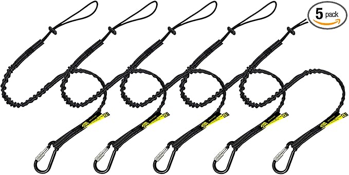 BearTOOLS Tool Lanyard with Single Carabiner and Adjustable Loop End, Standard Length, Maximum Weight Limit 8KG / 17.6lb, Aluminum Screw Lock Carabiner with Shock Cord Stopper, 0925S (5 Pack)