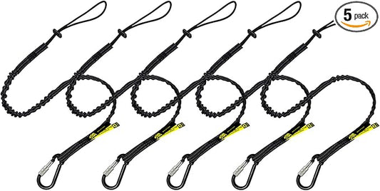 BearTOOLS Tool Lanyard with Single Carabiner and Adjustable Loop End, Standard Length, Maximum Weight Limit 8KG / 17.6lb, Aluminum Screw Lock Carabiner with Shock Cord Stopper, 0925S (5 Pack)
