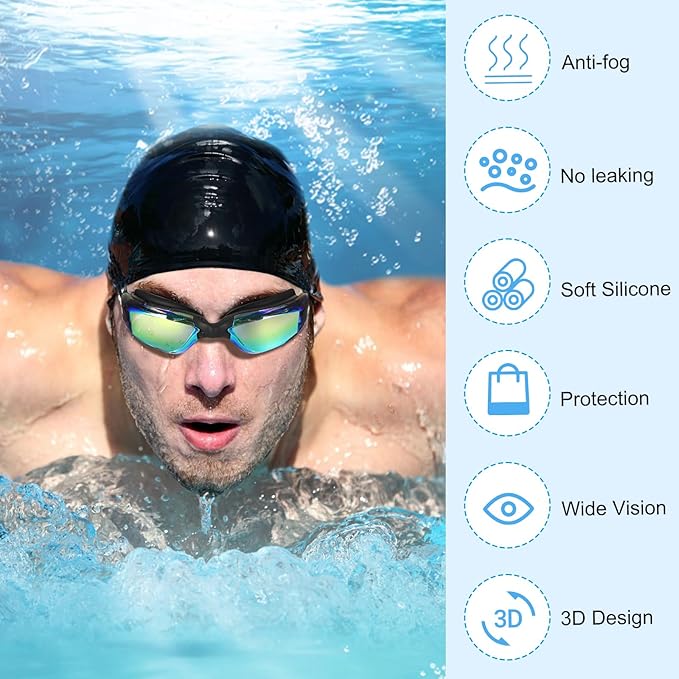 Flutesan 6 Pack Swimming Goggles Adult Kids Anti Fog Pool Goggles with Ear Plugs Nose Clip No Leaking Full Protection