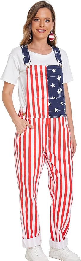 Bib Overalls for Men Adjustable Straps Jumpsuit Striped Women Coveralls with Pockets