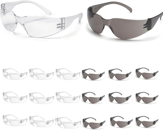 ATERET Protective Polycarbonate Safety Glasses White For Nurses Mechanic Electrician Saftey Glasses Goggles Anti Fog Eye Goggles Safety Protection (300 Pairs, Grey&Clear)