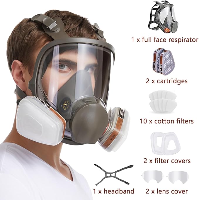 Full Face Respirator Mask, 6800 Reusable Respirator Mask with Filters 6001, Anti-fog, Ideal for Paint, Spray, Dust