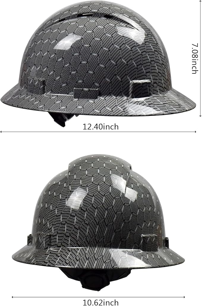 Full Brim Hard Hat - OSHA Safety Helmet Durable Lightweight Carbon Fiber Hard Hat, 6-Point Ratchet Suspension Protective Gear for Men and Women