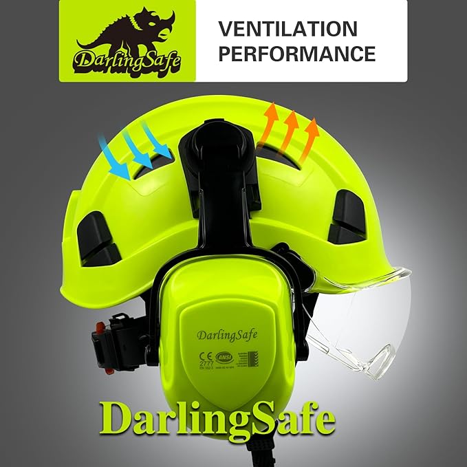 Hard Hat with Visor Ear Muffs Vented Safety Helmet with Visor Earmuffs ANSI Z89.1 Outdoor Work Hardhats Construction