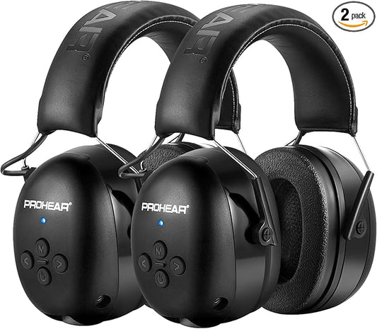 PROHEAR 037 2 Pack Bluetooth 5.3 Hearing Protection Headphones with Rechargeable, 30dB SNR Safety Noise Reduction Ear Muffs for Mowing Workshops Snowblowing, Black and Black