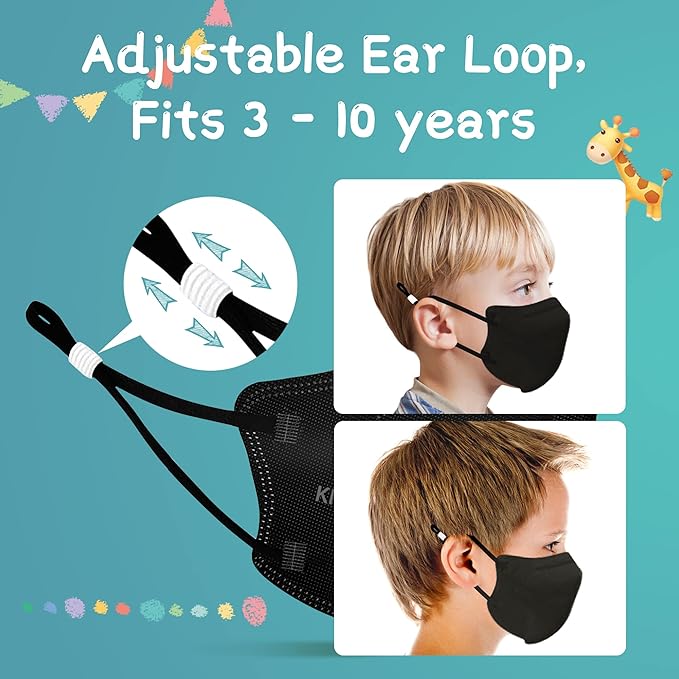 Funight Kids KN95 Masks for Children, 50 Packs 5 Layers Breathable, Disposable Masks With Adjustable Buckle for Boys Girls