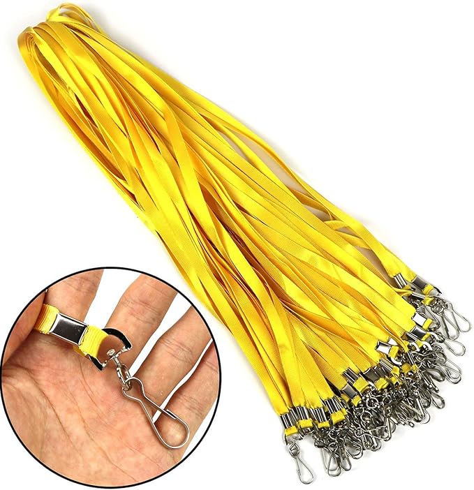 Yellow Lanyards 100 Pcs Lanyard for Id Badges Flat Lanyard with Badge Clip with J-Hook (Yellow)