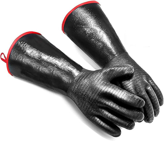 BBQ Grill Gloves, 932°F Heat Resistant Grilling Gloves 14in Waterproof Long Sleeve Barbecue Gloves for Fryer Turkey Baking Smoker Rotisserie BPA-Free