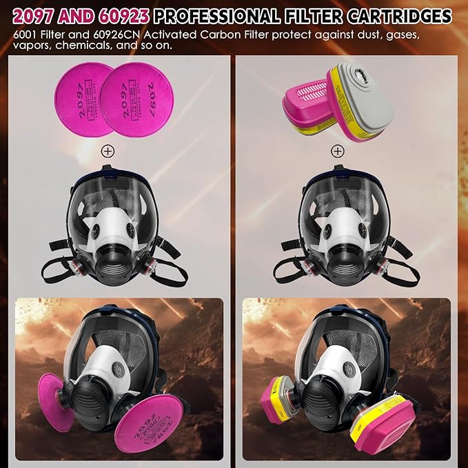 Full Face Gas Masks Survival Nuclear and Chemical, Reusable Full Face Respirator Gas Mask with Activated Carbon Filter