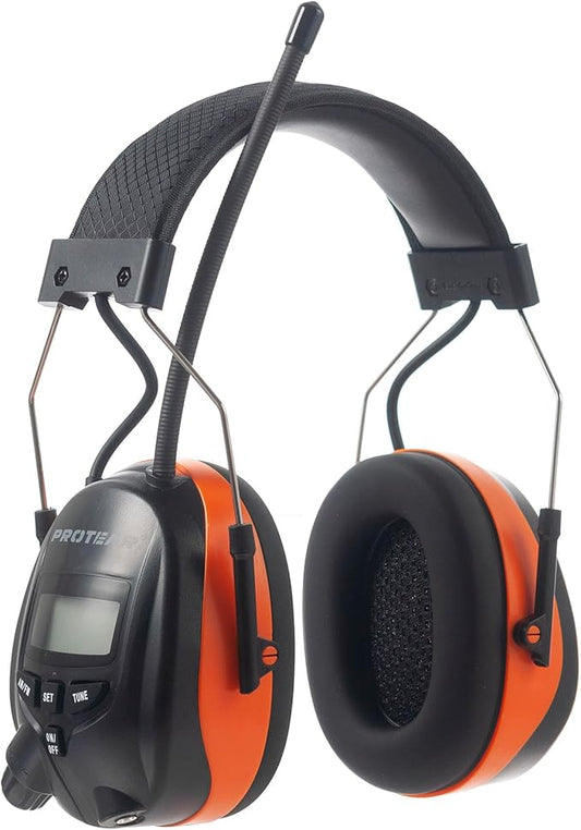 Digital AM/FM Radio Headphones 25dB NRR,Noise Reduction Safety Earmuffs,Headset Powered by AA Battery,Hearing Protection for Mowing Lawn Working Walkman(Orange)