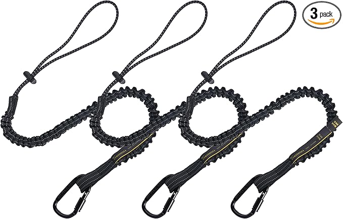 TRSMIMA Safety Tether Tool Lanyard - 3 Pack Fall Protection Lanyard with Single Aluminum Screw Lock Carabiner Metal Buckle Adjustable Loop End