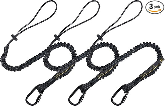 TRSMIMA Safety Tether Tool Lanyard - 3 Pack Fall Protection Lanyard with Single Aluminum Screw Lock Carabiner Metal Buckle Adjustable Loop End