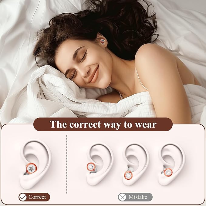 Noise-Canceling Earplug for Sleeping Transparent Ring Hearing Protection,Noise Canceling and Washable,3 Pairs S-L Ear Plugs,-26 dB,Sleep Earplugs for Work,Travel,Swimming Snoring Pink