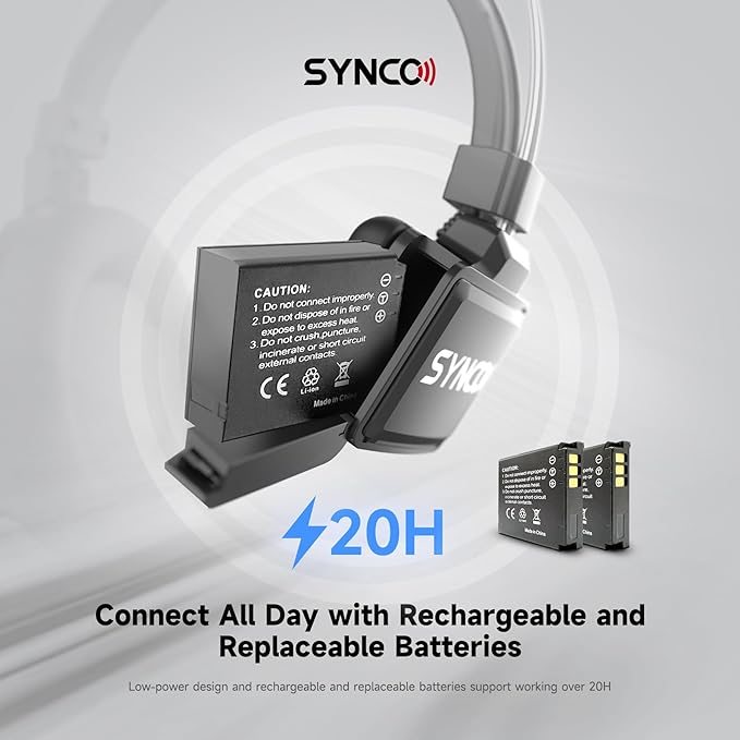SYNCO XTALK X1 Intercom Headset System, 2.4GHz Full Duplex 24H 350M/1148FT Real-time Monitoring, Wireless-Headset-Intercom-for-Communication
