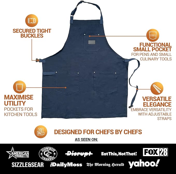 Chef Sac Chef Apron | Cotton Canvas Kitchen Apron | Aprons for Men | Aprons for Women with Pockets | Professional Chef Aprons