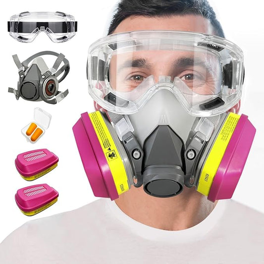 Respirator Mask with Filters 60923, Half Face Cover with Anti-Fog Goggle Paint Mask for Gas, Chemicals, Epoxy Resin, Asbestos, Dust, Sanding, Staining