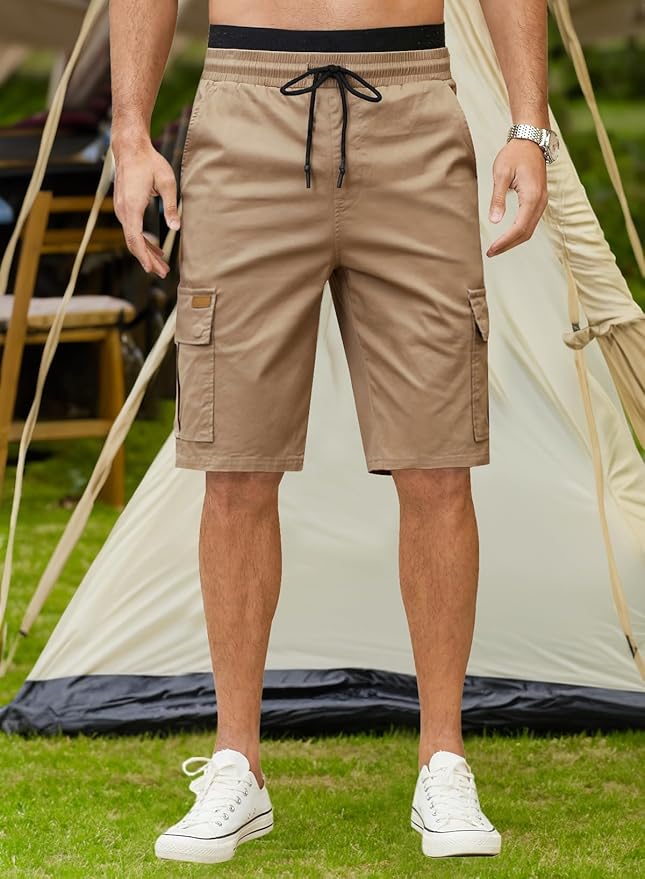 JMIERR Mens Casual Twill Cargo Shorts Cotton Drawstring Classic Cargo Stretch Short with 6 Pockets