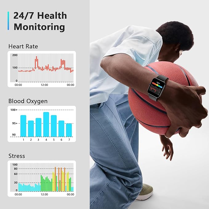 Blackview 2025 Smart Watch (Answer/Make Calls), Fitness Watch for Men and Women with Heart Rate/SpO2/Sleep Monitor/2 Straps, 100+ Sports Modes, IP68 Waterproof Activity Tracker for Android/iPhone