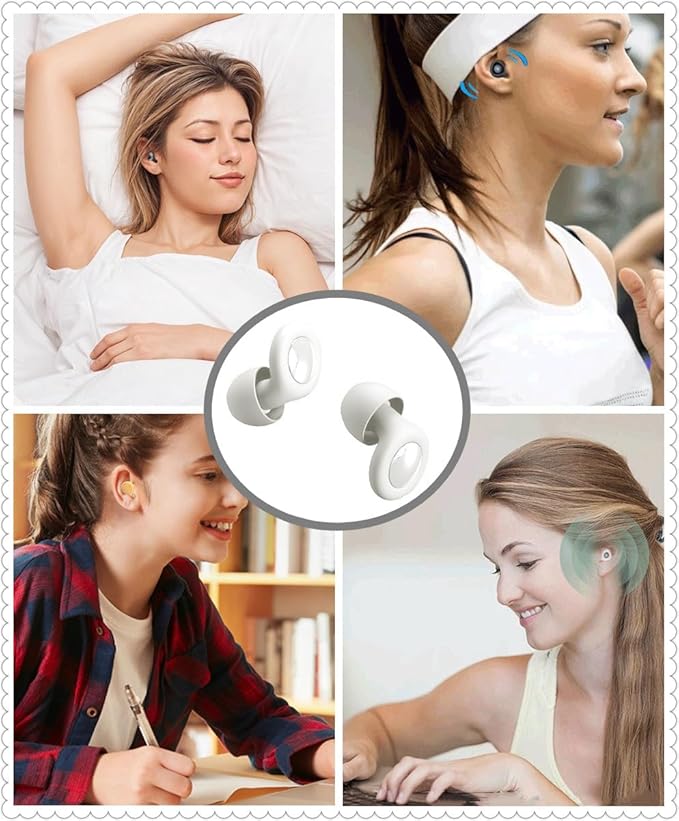 Ear Plugs for Sleeping, Reusable Soft Silicone Loop Earplugs,for Sleeping, Concert, Working, Studying, Traveling, Reduction 27dB-32db(White)
