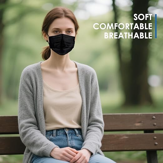 NNPCBT Black Disposable Face Masks 50PCS 3 Ply