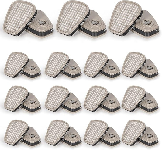 6001 Filter Cartridges for Respirator, 15 Pairs Activated Carbon Cartridges for Resin Chemicals Organic Gases Dust, Replacement 6200/6000/6502/6800/7000/FF402 Series Paint Respirator Mask Filters