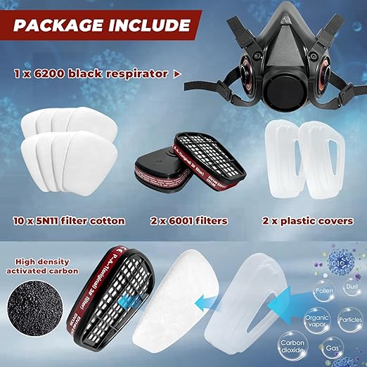 ANUNU Respirator Mask with Filters, Reusable Dust Respirator Mask for Painting, Gases, Dust, Chemical, Organic Vapors, Epoxy Resin, Welding