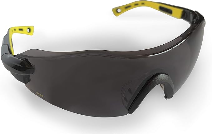 SPG801SM Safety Glasses (Smoke Lens) - ANSI Z87.1 Standards, Scratch Resistant, Wrap Around Lens, Non-Slip Grip, Adjustable Temple & Hinges, UV Protection, Protective Case & Strap Included