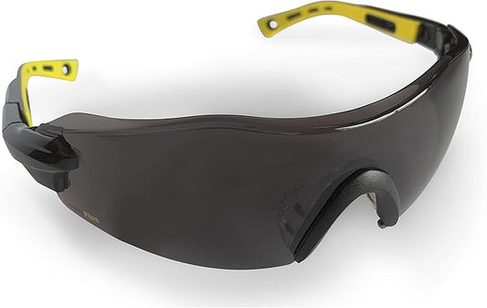 SPG801SM Safety Glasses (Smoke Lens) - ANSI Z87.1 Standards, Scratch Resistant, Wrap Around Lens, Non-Slip Grip, Adjustable Temple & Hinges, UV Protection, Protective Case & Strap Included