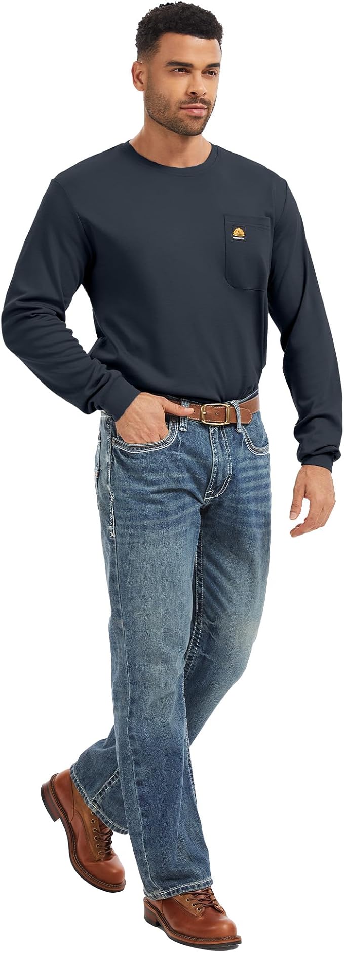 WORKWEYA Men's FR Shirts 6.5oz Lightweight Long Sleeve Flame Resistant T-Shirt NFPA 2112/CAT2