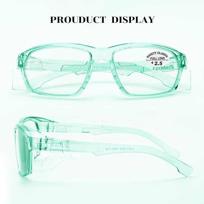ProtectX Stylish Anti-Fog & Scratch-Resistant Safety Glasses With Readers, UV Protection Goggles, Anti-Impact Lightweight Glasses for Men＆Women Jade Reading 2.5-2 Pack