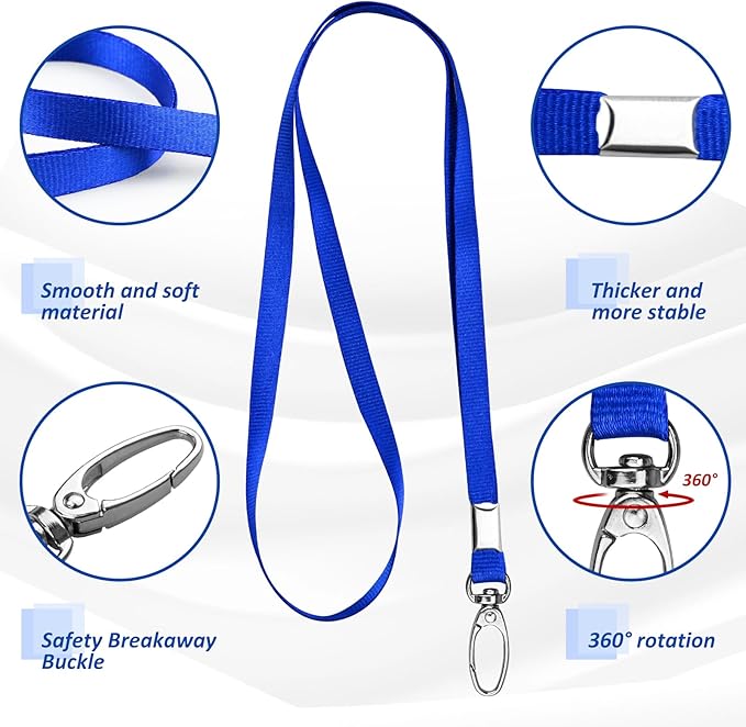 50Pcs Blue Lanyard for ID Badges Nylon Flat Lanyard with Swivel Hook Bulk Lanyards for Office, School, Conference