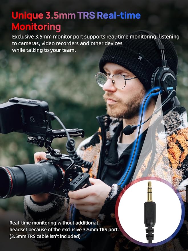 SYNCO XTALK X5 Wireless Intercom Headset System, 2.4GHz Full Duplex Group Talk Coms with 24H 350M/1148FT Real-time Monitoring, Single-Ear-Headsets-for-Communication