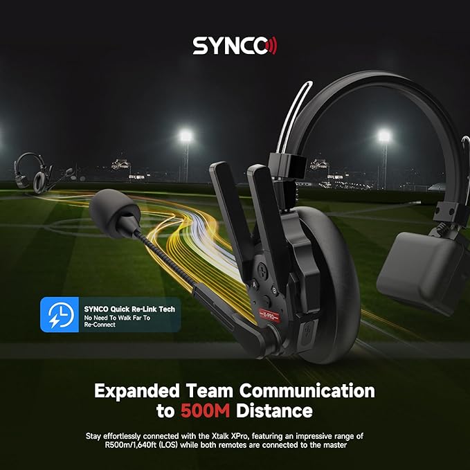 SYNCO XTALK XPro2 X2 Wireless Intercom Headset System 2.4 GHz Full Duplex 1640feet/500 Meter Communication System for Live Show Stage Performance Movie Shoot