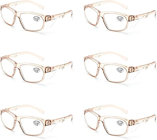 ProtectX Stylish Anti-Fog & Scratch-Resistant Safety Glasses With Readers, UV Protection Goggles, Anti-Impact Lightweight Glasses for Men＆Women Cold Brew Reading 1.5-6 Pack