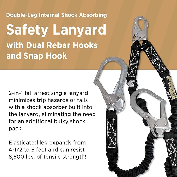 AFP Universal Full-Body Safety Harness w/Dorsal D-Ring Tongue Buckle Legs High-Viz Green, Shock Absorbing Lanyard (OSHA/ANSI)