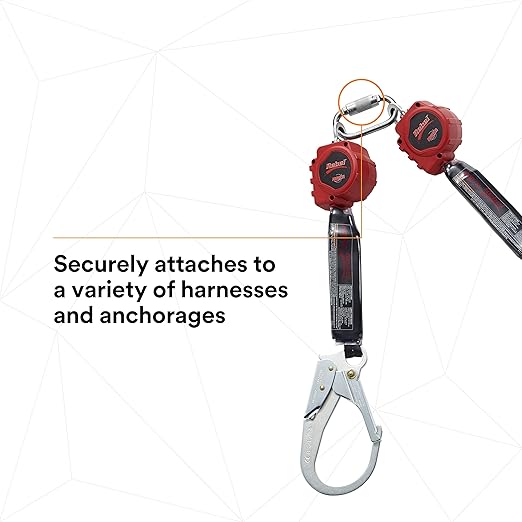3M Protecta 3100414 Self Retracting Lifeline Rebel 6' (18M) Web Twin, Steel Rebar and Carabiner, Black/Red