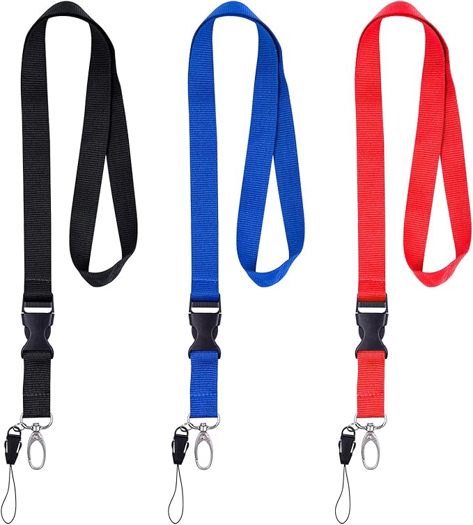 Wisdompro Office Lanyard, 3 Pack 23 inch Quick Release Neck Strap Lanyard with Detachable Buckle, String Loop for Keys, ID Badges, Card Holder, USB Flash Drives, Cell Phones - Black, Blue, Red
