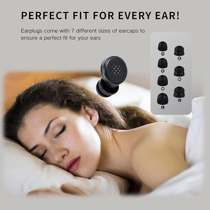 Ear Plugs for Sleeping Noise Cancelling 45dB,7 Pairs Reusable Suitable for Side Sleepers,Work, Concerts, Travel & Focus (Black)