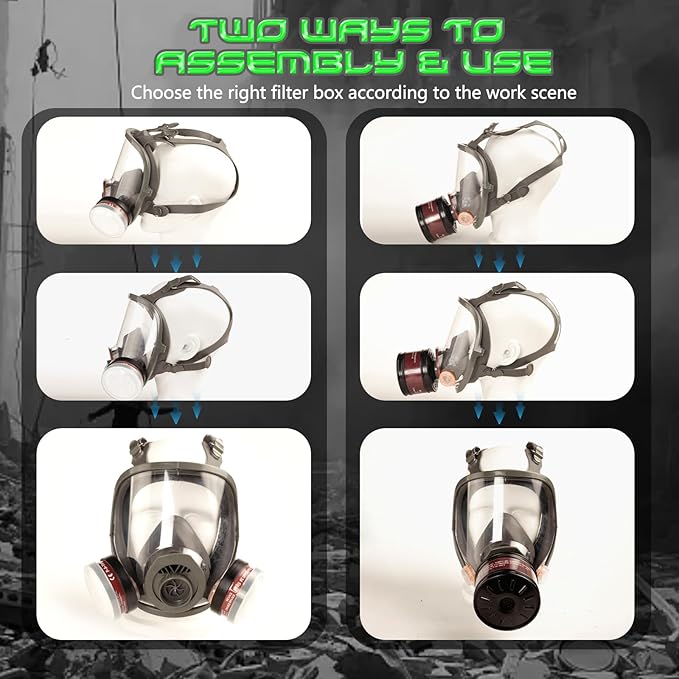 HANUU Gas Masks Survival Nuclear and Chemical, Gas Mask with 40mm Activated Carbon Filter and P-A-1 Filters, Tactical Full Face Respirator Mask for Gases Vapor Chemicals Spray Paint Resin Dust